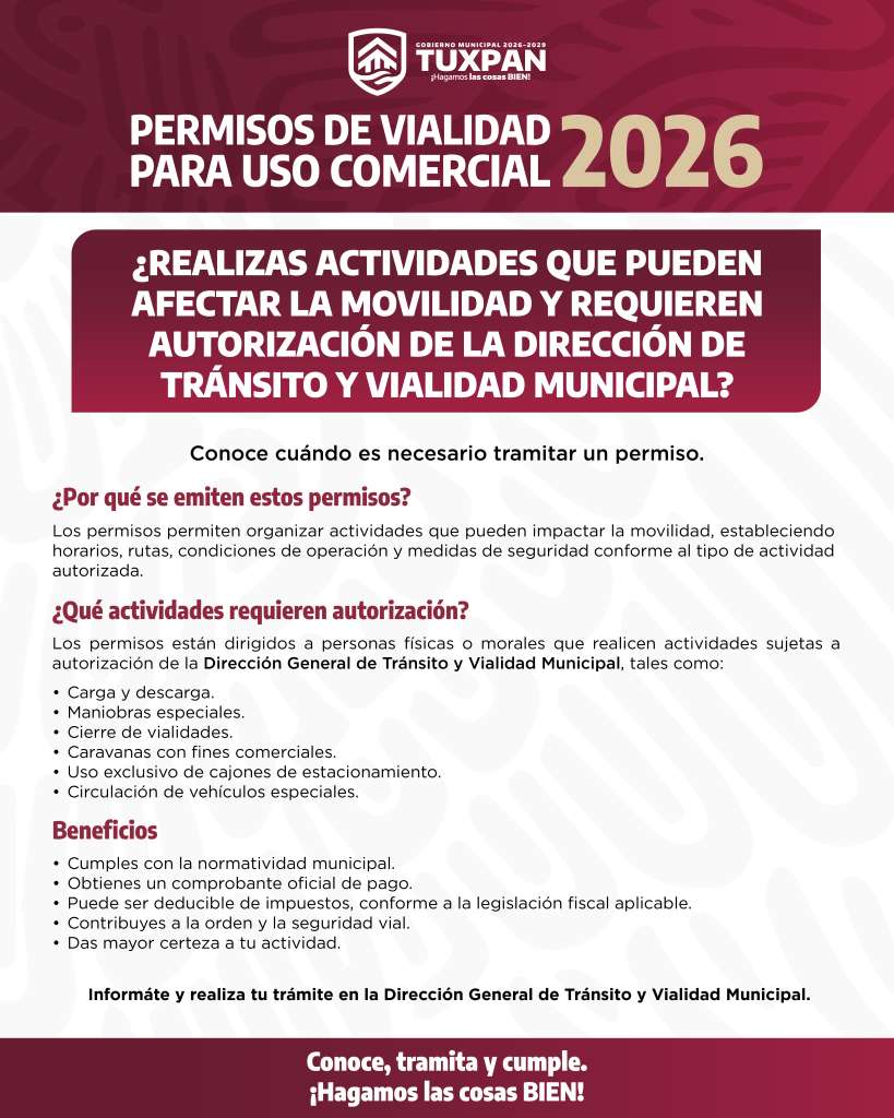 Infografía de actividades que requieren permiso de Tránsito y Vialidad Municipal
