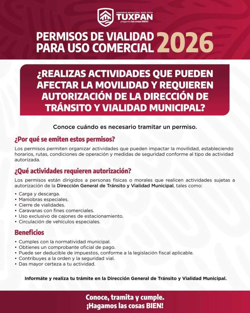 Permisos de vialidad para uso comercial en Tuxpan

