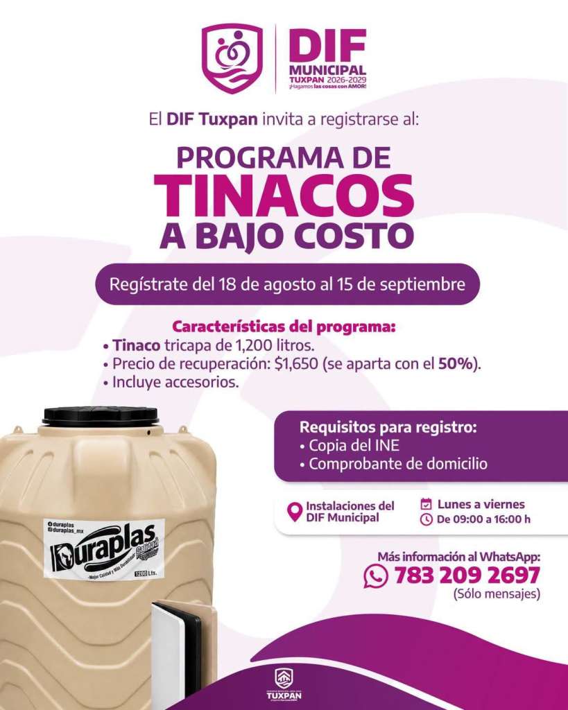 Programa de Tinacos a Bajo Costo para familias de Tuxpan